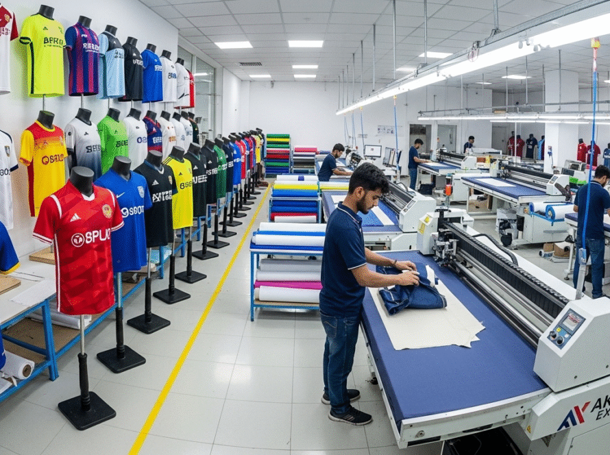 Akhzar Exports – custom sportswear manufacturer factory in Sialkot with CAD and sublimation technology.