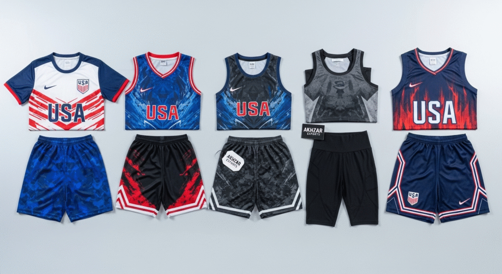 Custom sportswear samples by Akhzar Exports for USA brands.