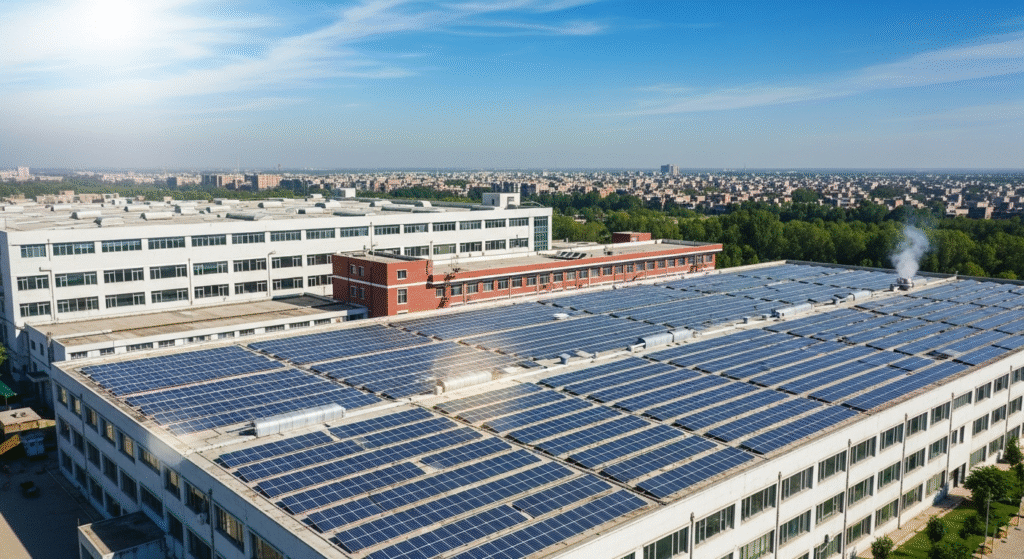 Solar powered textile factory of Akhzar Exports representing sustainable future in custom sportswear manufacturing
