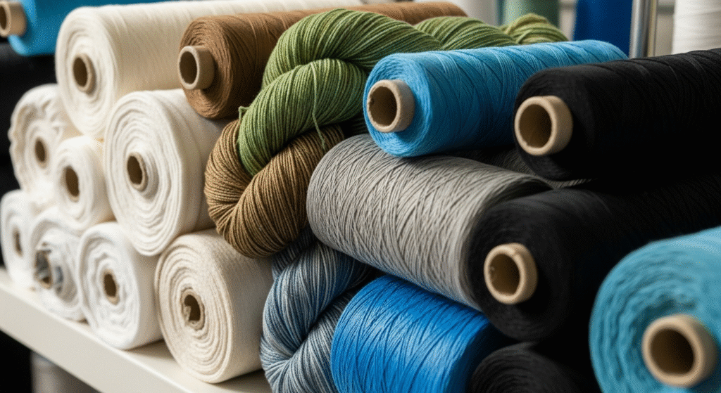 Sustainable sportswear fabrics like recycled polyester bamboo and organic cotton used by Akhzar Exports (custom sportswear manufacturer) 