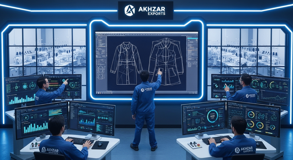Akhzar Exports engineers using AI-driven systems as a custom sportswear manufacturer for USA clients in 2025