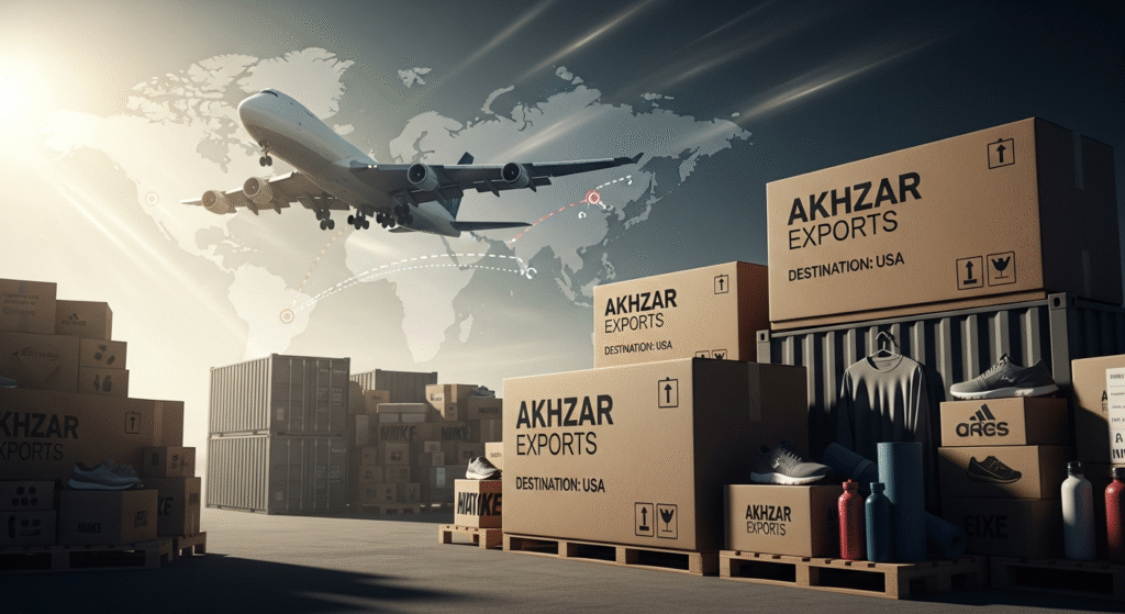 Akhzar Exports custom sportswear manufacturer exporting premium apparel to USA brands through fast global shipping